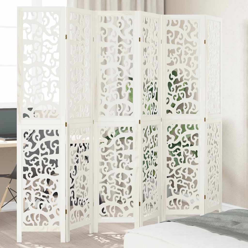Room Divider 6 Panels White Solid Wood Paulownia